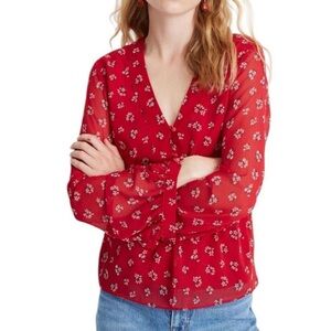 EUC Madewell V-Neck Peplum Top | Little Lilies Print Long Sleeve Peplum | Medium